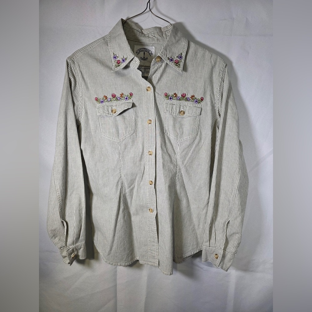 Solutions Originals Vintage Floral Button Blouse 100% Cotton Size Medium